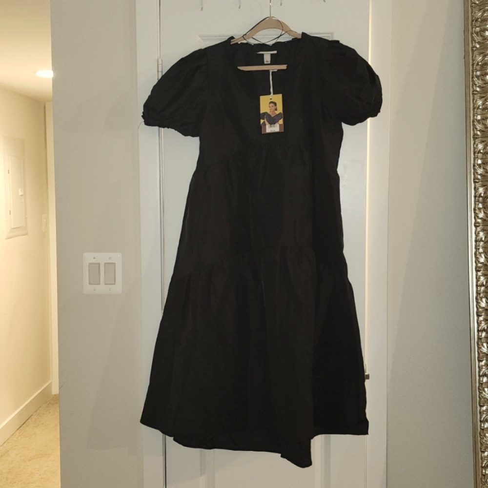 Kika Vargas tiered ruffle edge puff sleeves dress